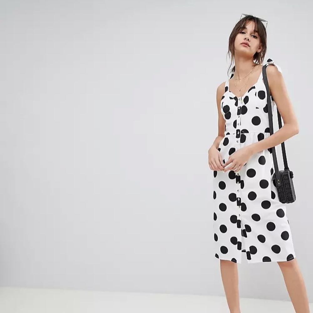 Polka dot bustier midi dress black white spot bows - Picture 2 of 12